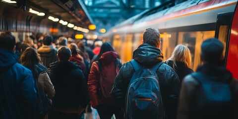 Wall Mural - People wait for a train at a station.