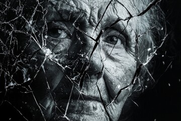 Wall Mural - A shattered broken face of an elderly woman