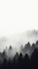 Sticker - Black and white photo of a foggy forest tree outdoors nature.