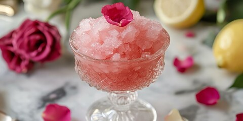 Wall Mural - Pink rose-infused granita in a crystal glass.