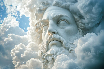 A close up of majestic face in clouds, evoking sense of serenity and wonder