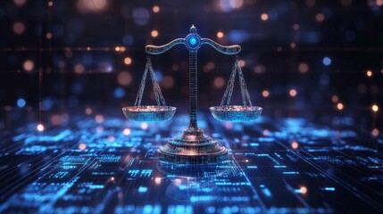 Wall Mural - Futuristic AI-Driven Legal Systems with Automated Case Analysis: Lawyers and judges using AI to analyze legal cases and predict outcomes.