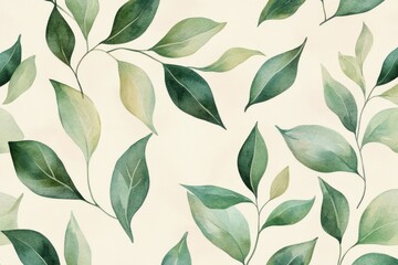 Sticker - Green leaves pattern leaf illustration.