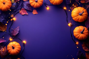 Sticker - Halloween background with pumpkins halloween lights purple.