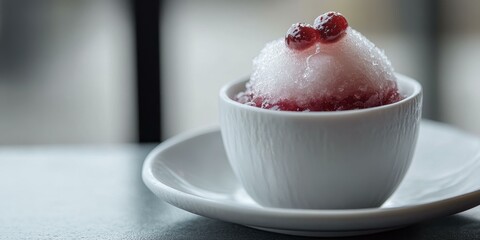 Wall Mural - A white cup of shaved ice with cranberries.