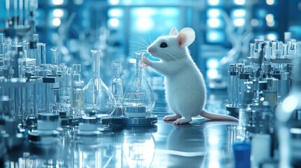 Poster - A genius mouse actively working in a high-tech research laboratory, operating complex instruments with precision and intellect.