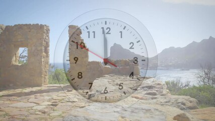 Sticker - Animation of moving clock over landscape