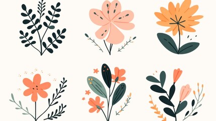 Poster - Set of Isolated Naive Cutout Plants in Modern Minimalist Style. Hand-Drawn Colorful Flat Vector Illustrations for Interior Design on Minimalist Cards.