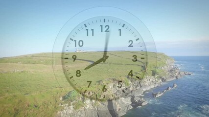 Sticker - Animation of moving clock over landscape