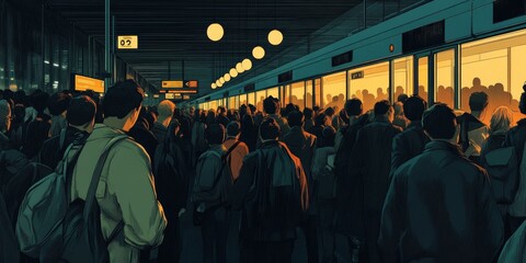 A crowd of people waiting for a train.