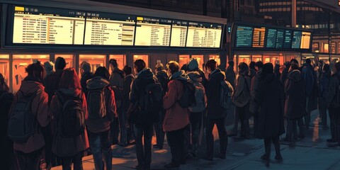 Wall Mural - People wait for transportation at a station.