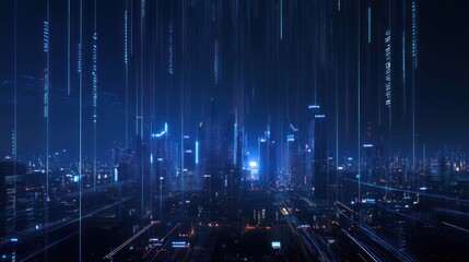 Digital Rain Over Cityscape