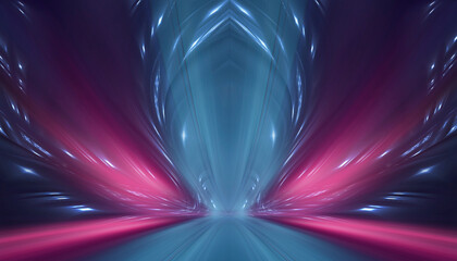Wall Mural - neon empty stage lamps, pink and purple light, dark corridor, futuristic dark neon portal.