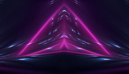 Wall Mural - neon empty stage lamps, pink and purple light, dark corridor, futuristic dark neon portal.