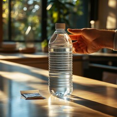 A Refreshing Moment: Capturing a Water Bottle Bathed in Sunlight