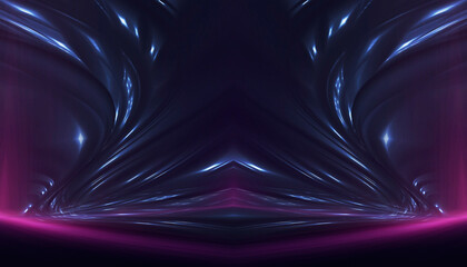 Wall Mural - neon empty stage lamps, pink and purple light, dark corridor, futuristic dark neon portal.