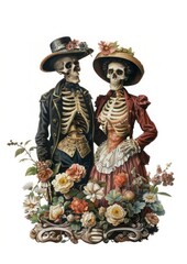 Wall Mural - Victorian skeletons floral background