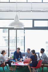 Poster - Business people, startup and planning in workspace for collaboration, discussion or creative agency. Meeting, brainstorming and partnership in workplace for teamwork, strategy or pitch with diversity