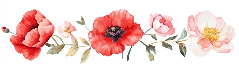 A beautiful watercolor illustration of colorful flowers, perfect for floral designs and nature-inspired projects.