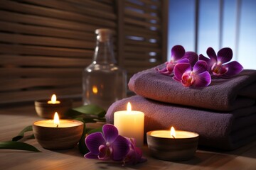 Massage table candle flower plant.