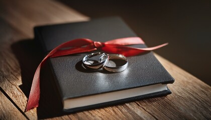 Wedding Rings on a Closed Bible - black book - with a Bookmark