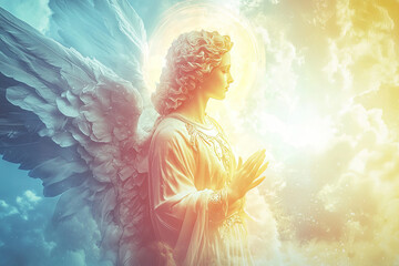 Wall Mural - A serene depiction of an angel with radiant wings and glowing halo