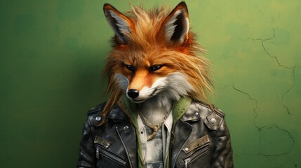 Fox in human trendy fashionable clothes. Neural network ai generated art