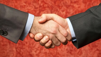 Two business professionals shake hands in agreement, symbolizing partnership and mutual respect in a corporate environment.