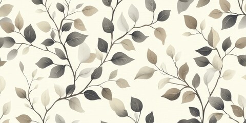 Wall Mural - Gray and brown leaf pattern on white background.