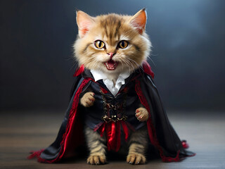  cat dressed as a vampire, AI generated	
