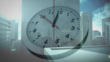 Wall Mural - Animation of clock moving over cityscape