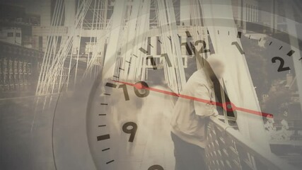 Canvas Print - Animation of clock moving over people walking in city