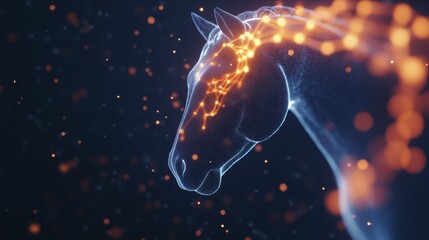 Sticker - A digital representation of a horse's head with glowing particles and lines.