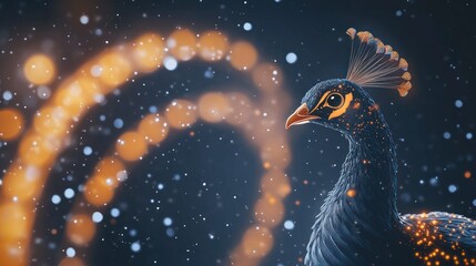 Sticker - A peacock against a vibrant, abstract background with glowing orbs.