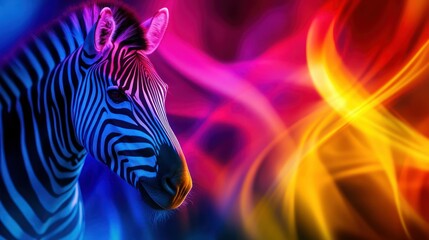 Canvas Print - A vibrant, colorful depiction of a zebra against a dynamic, abstract background.