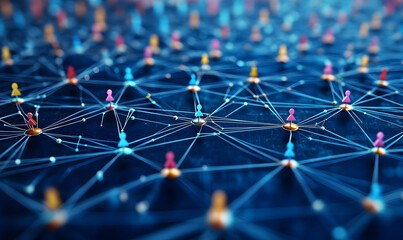 Poster - A vibrant digital network illustration showcasing interconnected figures representing online communication and social connections.