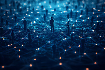 Poster - Abstract representation of individuals connected in a digital network, symbolizing community and technology integration.