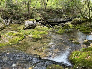 The Glijun stream above the Virje waterfall or the bed of the Gljun stream (Bovec, Slovenia) - Der Glijun-Bach oberhalb des Virje-Wasserfalls oder das Bett des Gljun-Bachs (Slowenien)