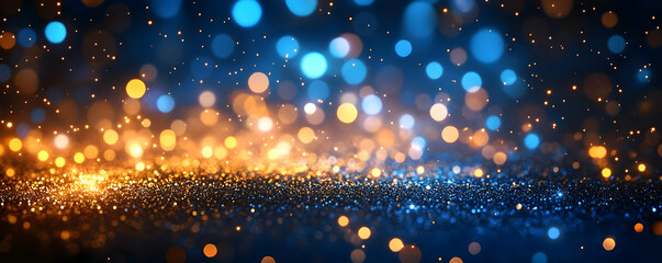 Poster - Abstract bokeh background with sparkling lights in blue and orange hues, perfect for festive themes and creative projects.
