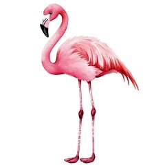 Canvas Print - Watercolor Illustration of a Pink Flamingo Standing on One Leg.