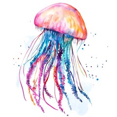 Wall Mural - Watercolor painting of a colorful jellyfish.