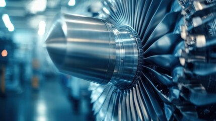 Poster - Close-up of a turbine engine showcasing intricate metal components for aerospace applications.