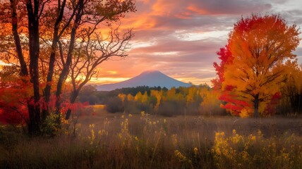 Autumn Equinox: Sunset Mount Panorama, Golden Light bathes Colored Foliage