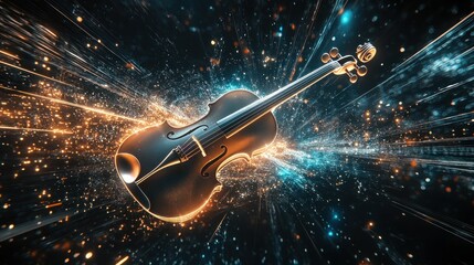 Wall Mural - A glowing violin amidst a burst of light and color, symbolizing creativity and music.