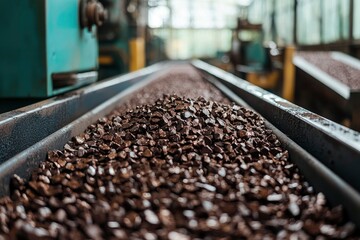 Wall Mural - Close-up of a Conveyor Belt Carrying Crushed Rocks