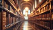 © 69 - Blurred library interior with bookshelves, creating a serene and academic atmosphere perfect for business or education-themed visuals.