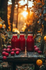 Wall Mural - Healthy fresh red fruit juice, drink. Vitamins, fitness drink, health food. Natural. Organic. Raspberry. Strawberry. Cherry. Apple.