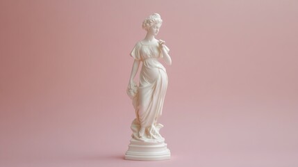 Sticker - A delicate porcelain statue of a woman in a flowing dress against a pink background.