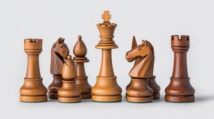 Poster - A collection of wooden chess pieces arranged for play.