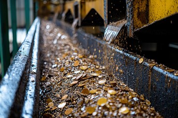 Coins Flowing Through a Metal Conveyor Belt